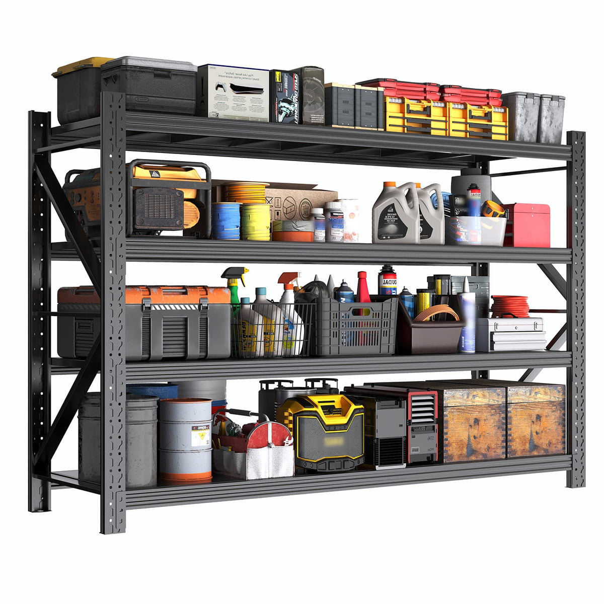 COOKCOK 4-Tier Heavy Duty Garage Shelving, 71"W x 24"D x 70"H, 6000LBS Adjustable Metal Storage Shelf, Black