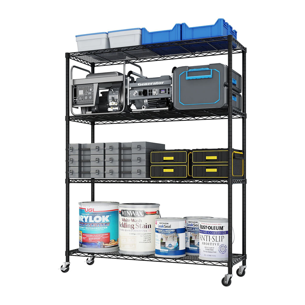 COOKCOK 4-Tier Heavy Duty Wire Shelving Unit with Wheels 46"W x 18"D x 65"H, Adjustable Garage Storage 800LBS, Black