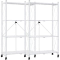 COOKCOK 4-Tier Storage Shelves, Foldable Shelving Units with Wheels, 27.9"x13.4"x 47.8", Freestanding Wire Shelf Rack with Hooks, No Assembly Organizer Rack for Garage Kitchen, White (Pack of 2)