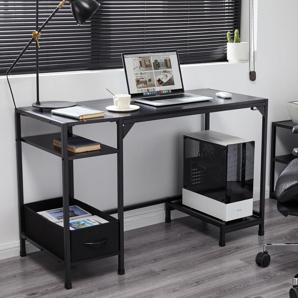 COOKCOK 47 inch Computer Desk with Storage,  Home Office Adult Lap Desks with Shelf, Bedroom, Living Room