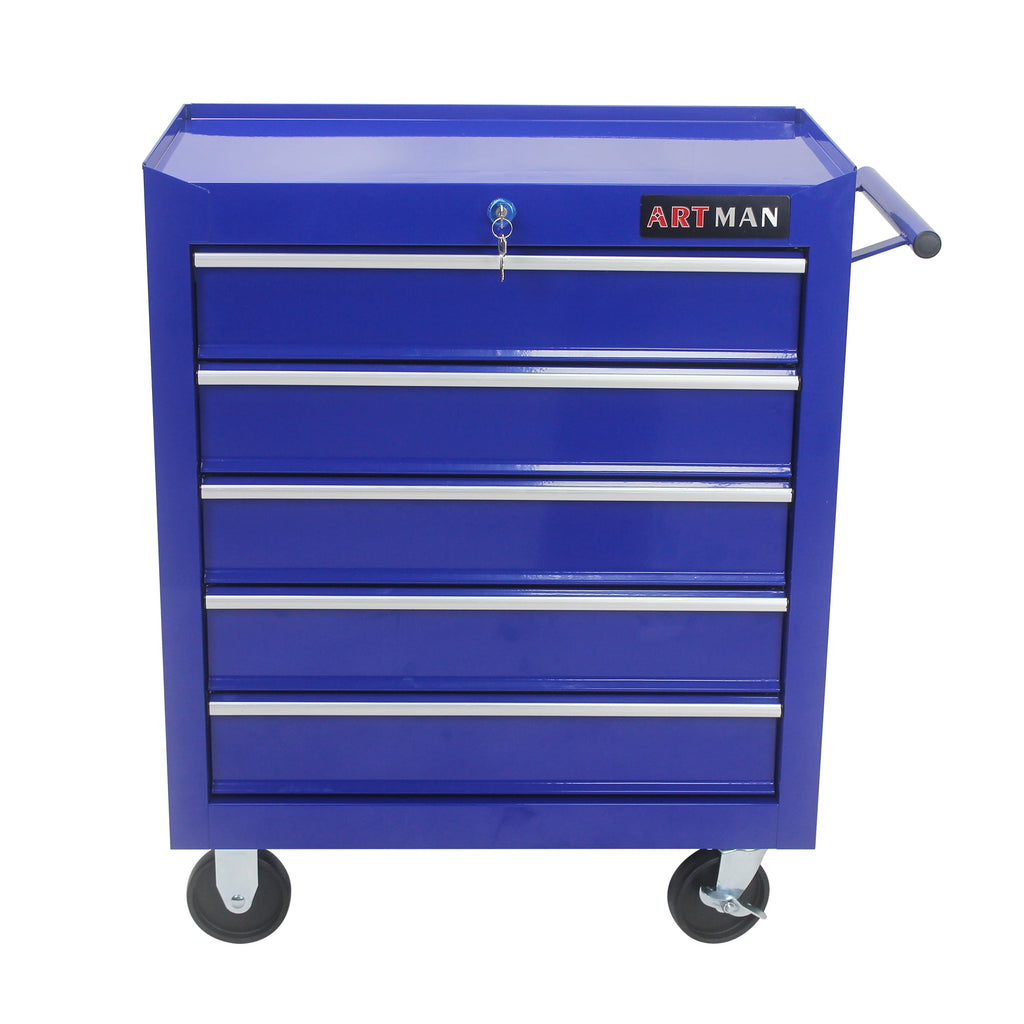 COOKCOK 5 Drawers Multifunctional Tool Cart, With Wheels,lockable, Steel, 24.25"L x12.99"W x 29.33"H, Blue