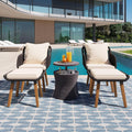 COOKCOK 5 Pieces Patio Furniture Chair Sets, Balcony Furniture Sets with Wicker Cool Bar Table, Wicker Chairs with Ottomans, Outdoor Chairs Set for Backyard, Balcony, Poolside, Brown