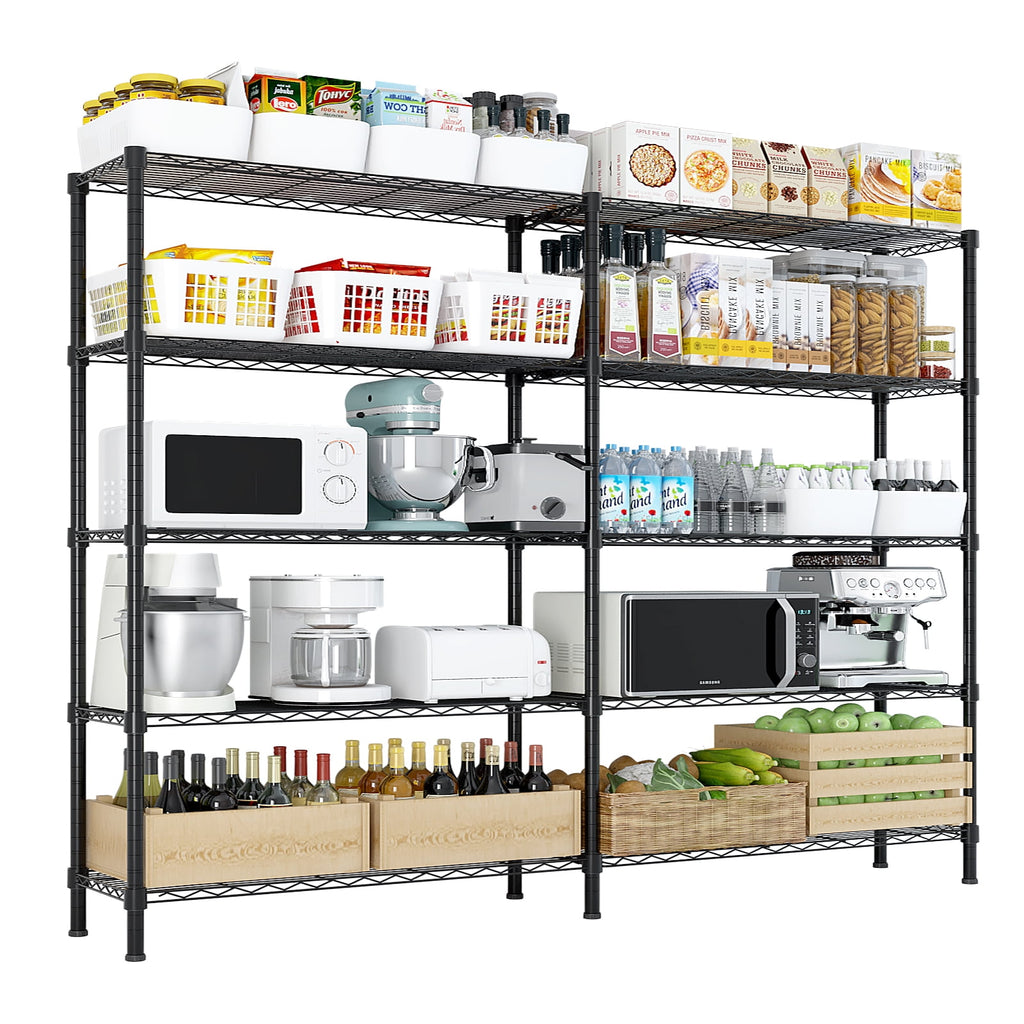 COOKCOK 5-Tier Metal Storage Shelves, Heavy Duty Wire Rack Shelving Unit for Garage Kitchen Storage, 13.8"D x 58"W x 71"H Adjustable Shelf for Basement & Pantry Room Organization, Easy Assembly