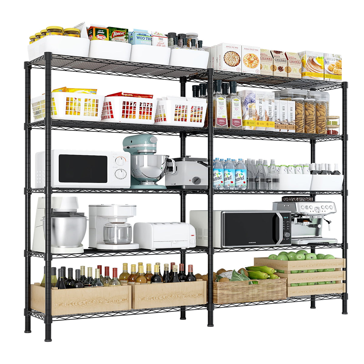 COOKCOK 5-Tier Metal Storage Shelves, Heavy Duty Wire Rack Shelving Unit for Garage Kitchen Storage, 13.8"D x 58"W x 71"H Adjustable Shelf for Basement & Pantry Room Organization, Easy Assembly