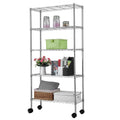 COOKCOK 5-Tier Rolling Wire Shelving with Wheels, 35" x 13.8" x 65" Heavy Duty Adjustable Metal Storage Shelf, 330 lbs Capacity, Silver
