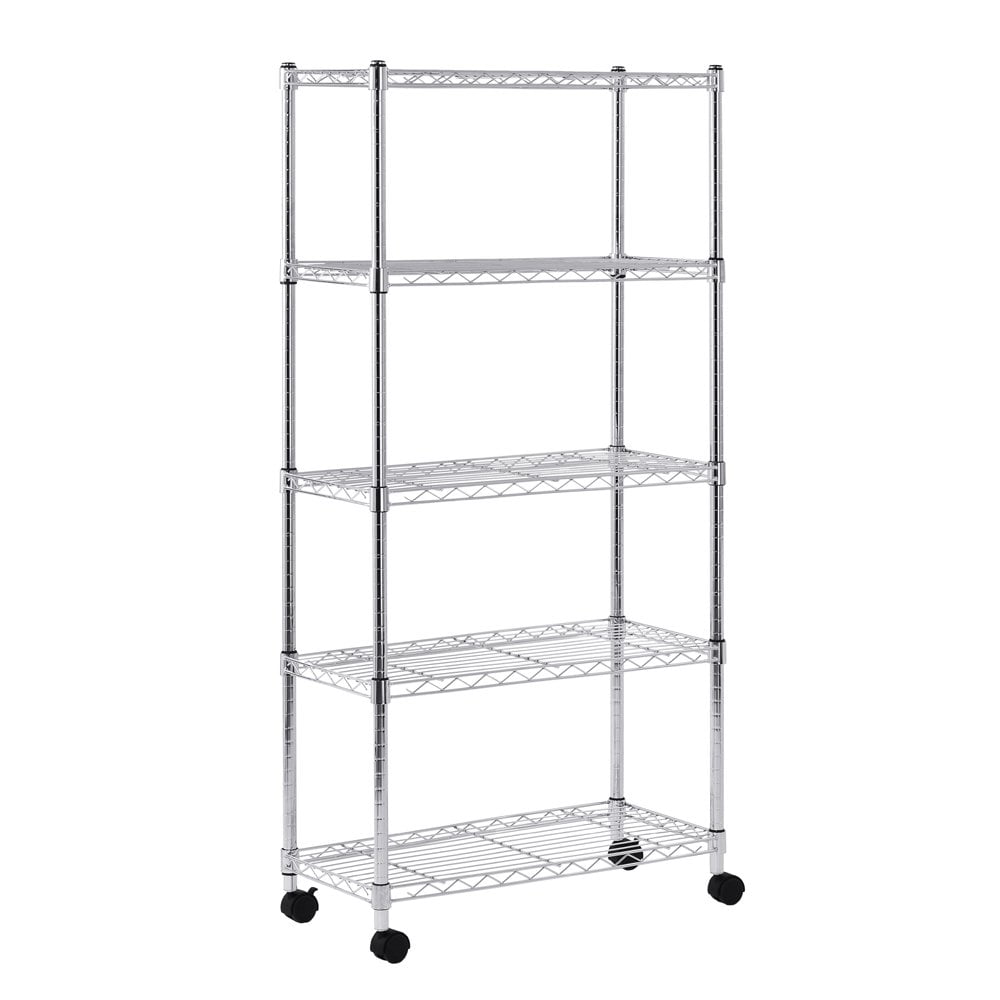 COOKCOK 5-Tier Wire Shelving, 35"D x 17"W x 73"H Storage Shelves, Metal Shelves with Wheels, Height Adjustable Garage Shelf for Storage