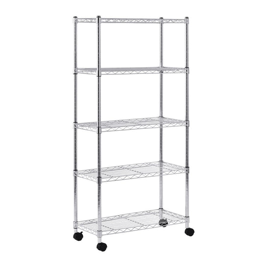 COOKCOK 5-Tier Wire Shelving, 35"D x 17"W x 73"H Storage Shelves, Metal Shelves with Wheels, Height Adjustable Garage Shelf for Storage