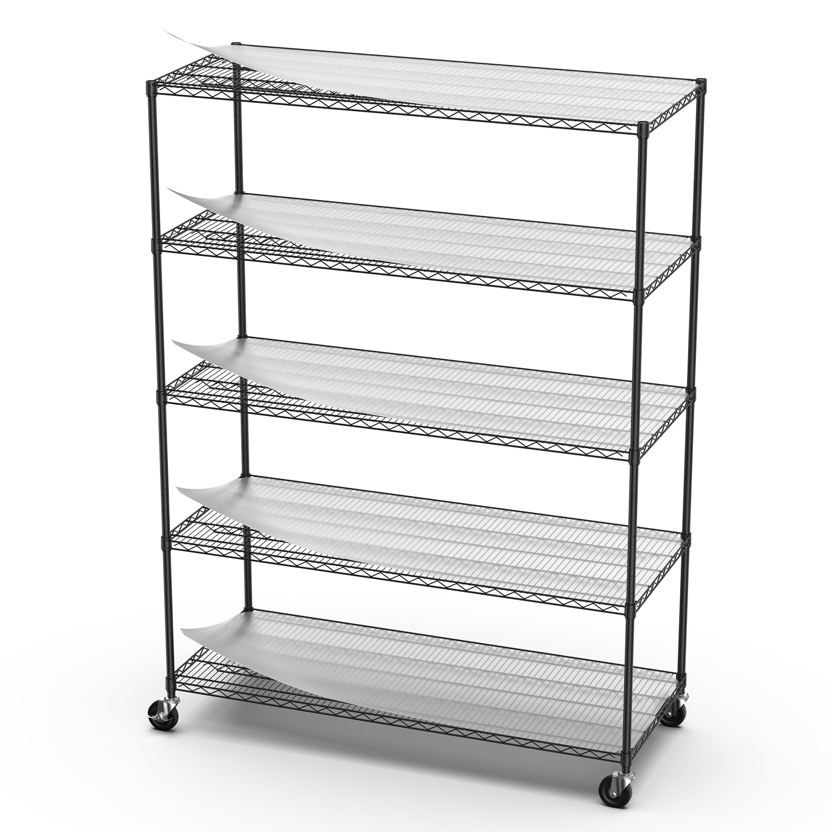 COOKCOK 5-Tier Wire Shelving Unit, 600lbs Heavy Duty Adjustable Metal Storage Shelf with Wheels, 82" H x 60" L x 24" D Garage Shelf with PE Mat, Leveling Feet, NSF Certified, White