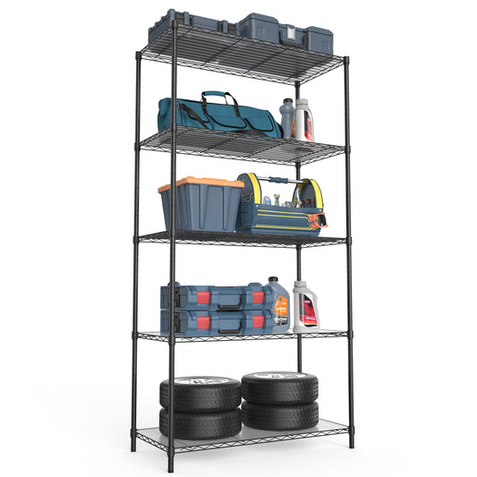 COOKCOK 5-Tier Wire Shelving Unit, Height Adjustable Metal Shelves, 36" x 16" x 72" Heavy Duty Storage Shelf with PE Mat, Steel Shelving 1750lbs Capacity for Closet Pantry Basement, Black