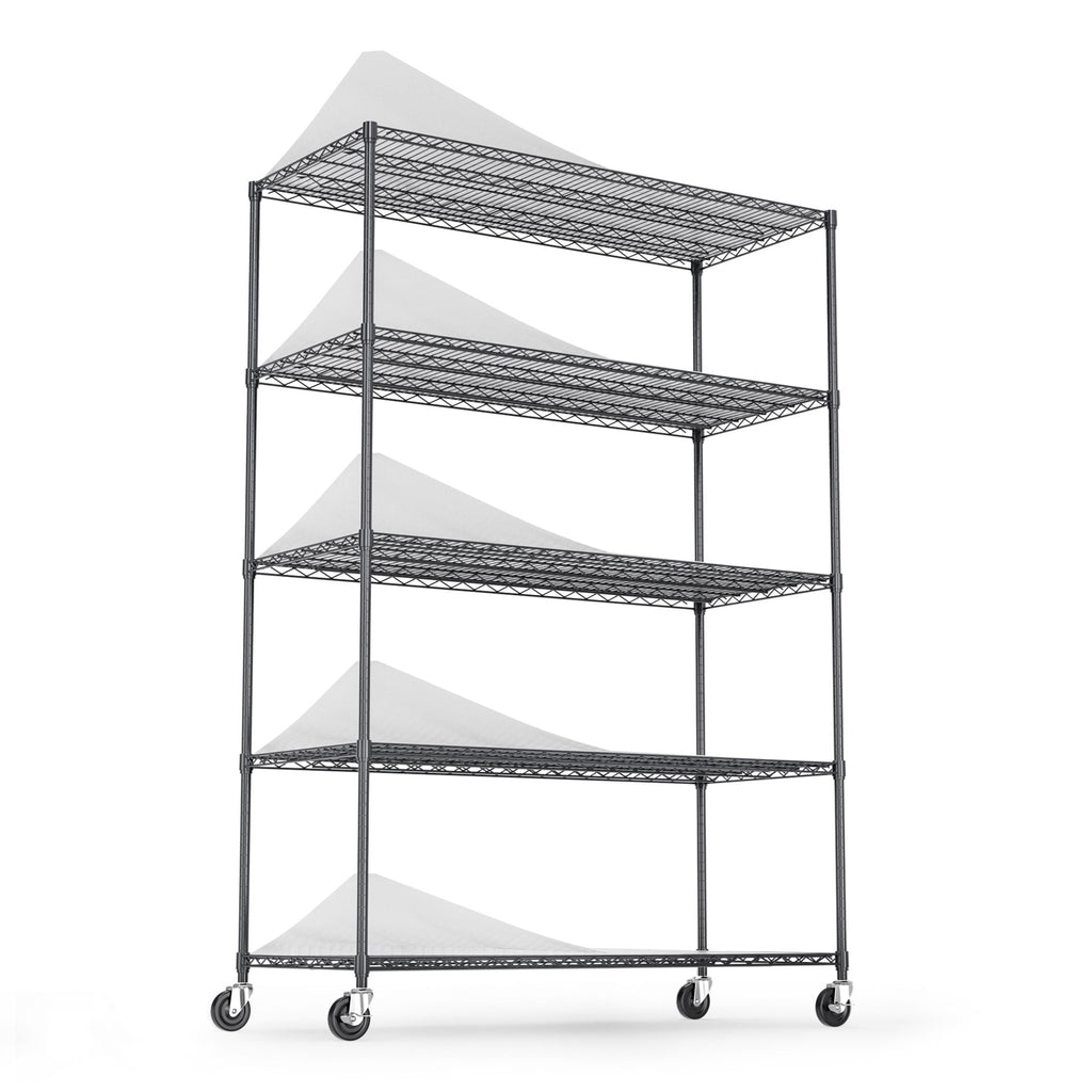 COOKCOK 5-Tier Wire Shelving Unit, Height Adjustable Metal Storage Shelf, 48" x 24" x 82" Garage Storage Shelves with Wheels, 600lbs Capacity, Heavy Duty Wire Rack with PE Mat, NSF Certified, Black