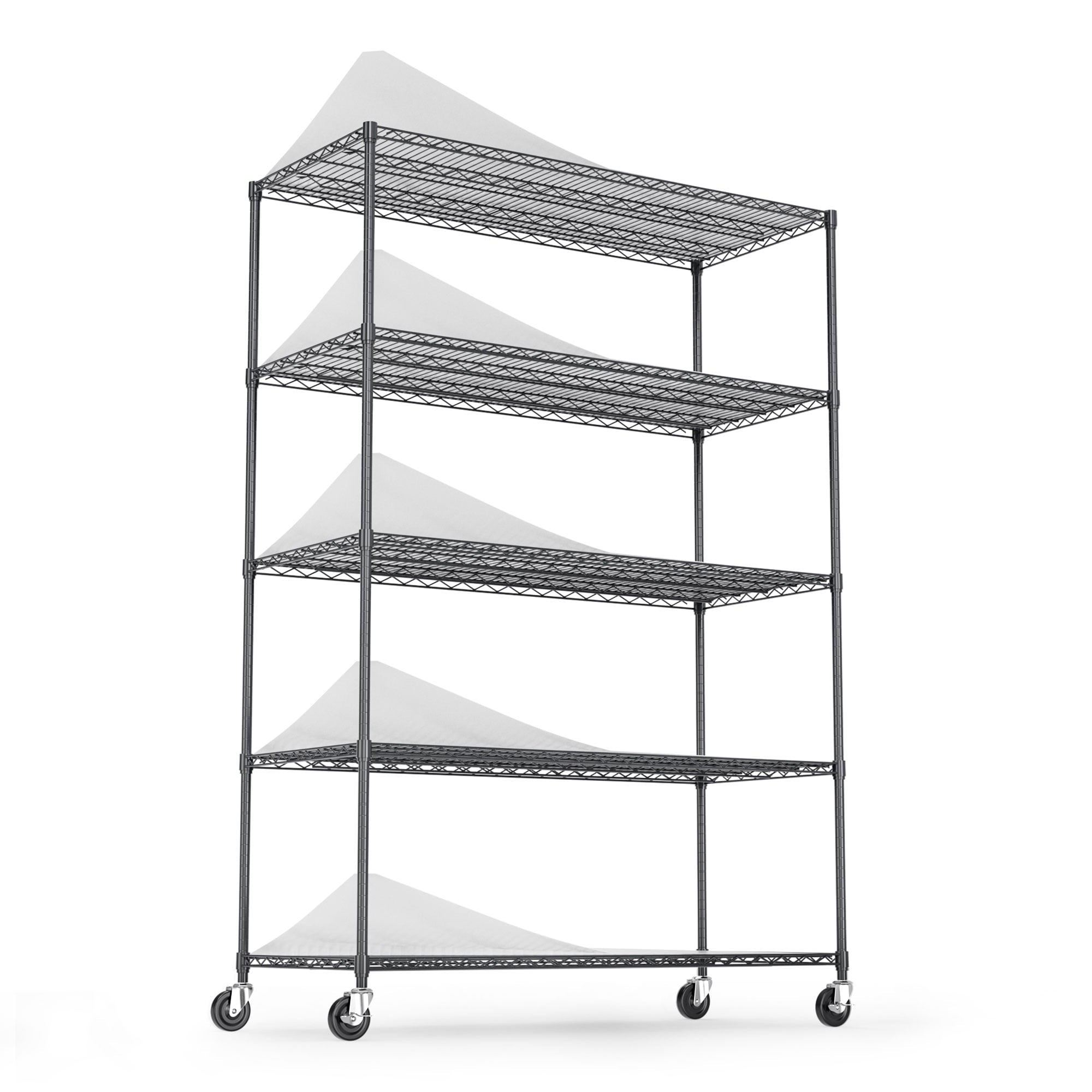 COOKCOK 5-Tier Wire Shelving Unit, Height Adjustable Metal Storage Shelf, 48" x 24" x 82" Garage Storage Shelves with Wheels, 600lbs Capacity, Heavy Duty Wire Rack with PE Mat, NSF Certified, Black
