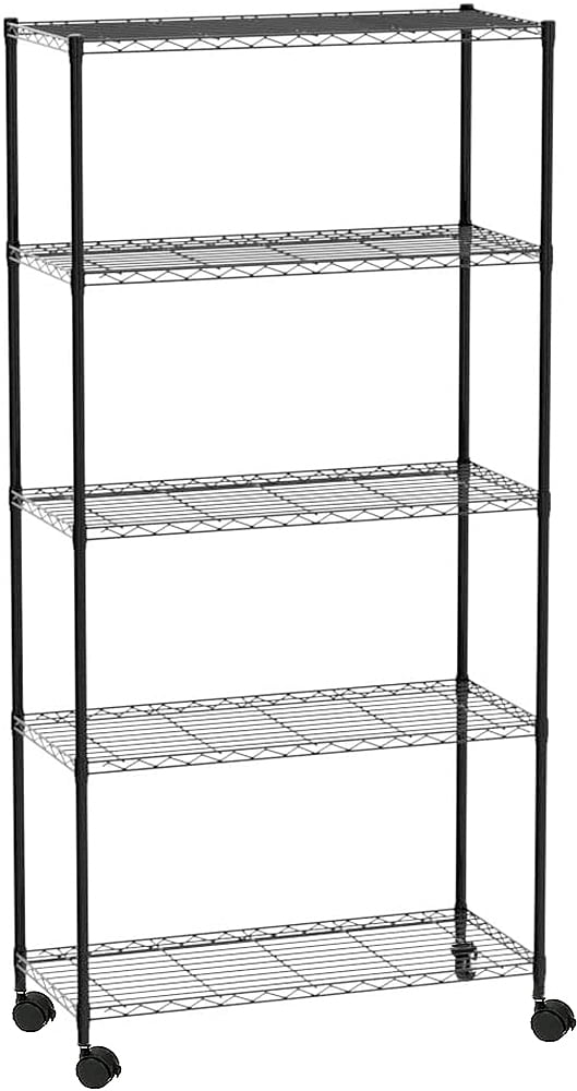 COOKCOK 5-Tier Wire Shelving with Wheels, 35.4"x 13.8"x 65" Heavy Duty Shelf, Height Adjustable Rolling Metal Shelves for Storage,  750lbs Capacity, Black