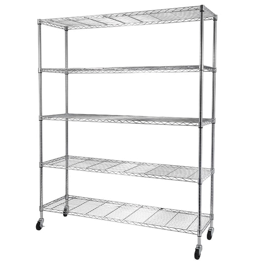 COOKCOK 5-Tier Wire Shelving with Wheels,Storage Shelving Unit,Adjustable Wire Shelving,Heavy Duty Kitchen Shelf,Carbon Steel Wire Shelving Unit for Garage Storage, Laundry Room,Kitchen Organization
