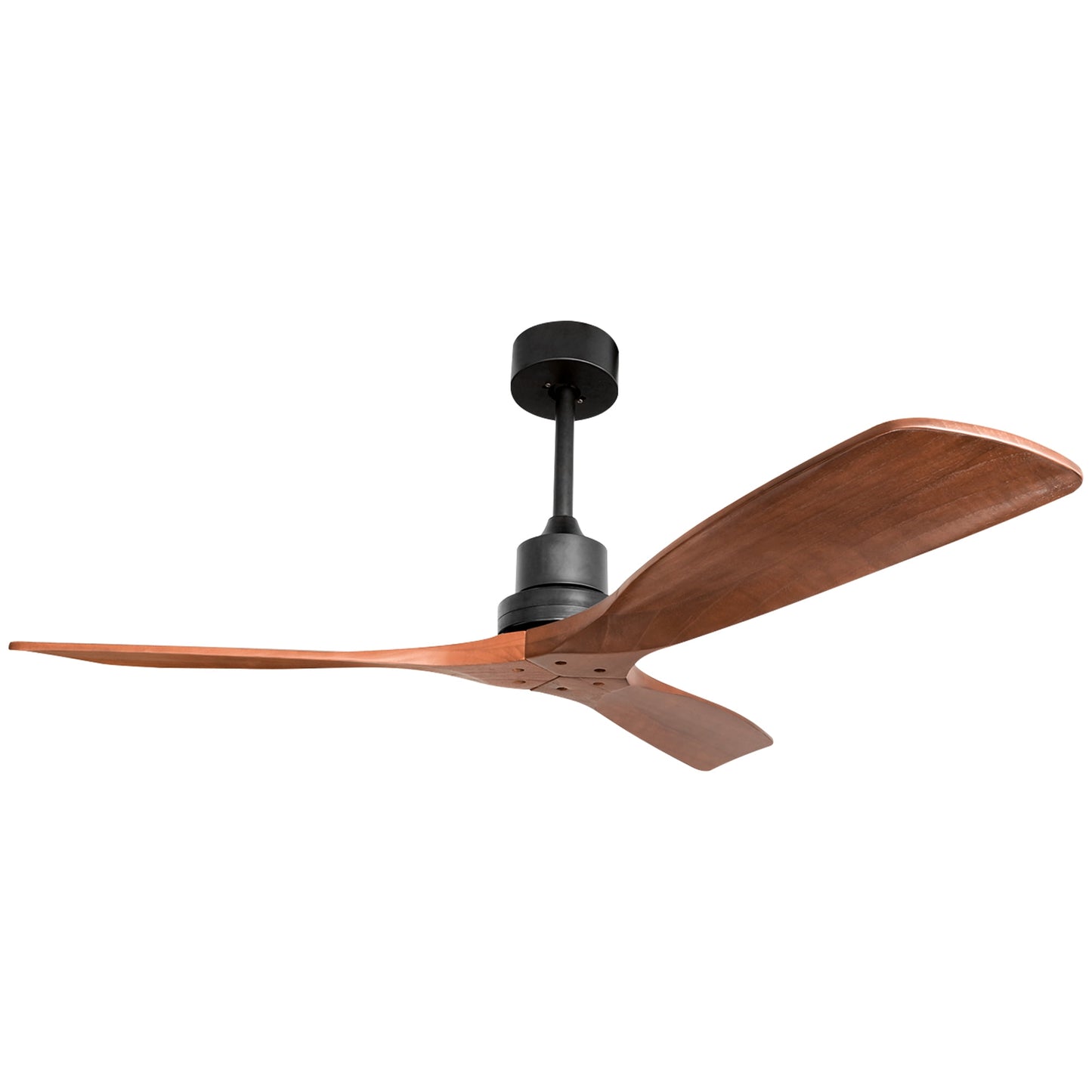COOKCOK 52" Ceiling Fan, Outdoor Wood Ceiling Fan with Remote, 3 Carved Wood Fan Blade, Reversible Motor, Brown