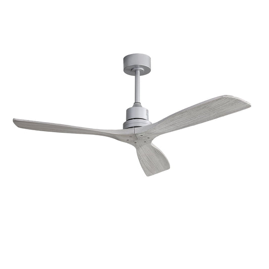 COOKCOK 52" Ceiling Fan, Outdoor Wood Ceiling Fan with Remote, 3 Carved Wood Fan Blade, Reversible Motor, Grey