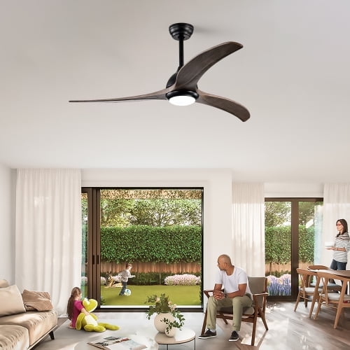 COOKCOK 52" Ceiling Fans with 3 Solid Wood Blades, Wood Ceiling Fans with Light and Remote Control, Fans for Patio Living Room, Bedroom, Indoor Ceiling, BLACK