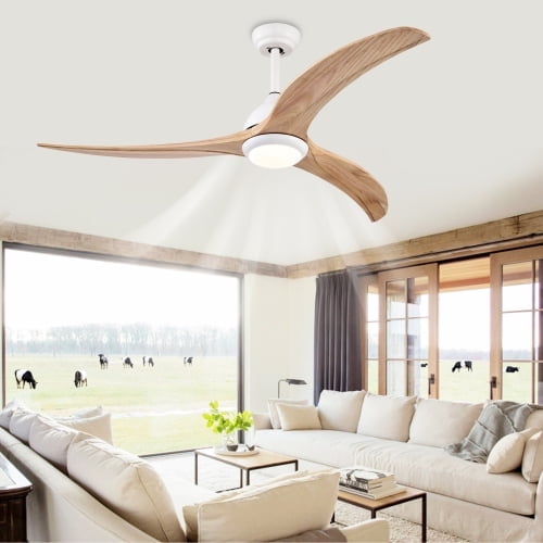 COOKCOK 52" Ceiling Fans with 3 Solid Wood Blades, Wood Ceiling Fans with Light and Remote Control, Fans for Patio Living Room, Bedroom, Indoor Ceiling, BLACK