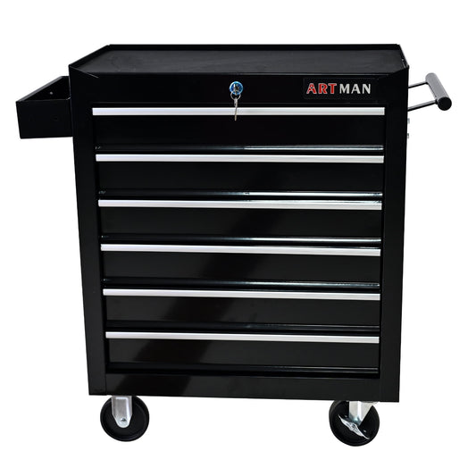 COOKCOK 6-Drawers Tool Cabinets On Wheels, Rolling Tool Chest With Drawers, Craftsman Tool Box With Keyed Locking System, Tool Storage Organizer For Warehouse, Garage, Workshop, Black
