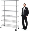 COOKCOK 6-Shelf Wire Shelving Unit, 46.06" x 17.71" x 81.88" Heavy Duty Steel Wire Rack, Adjustable Storage Shelving Rack with Wheels, Commercial Metal Shelf for Kitchen,Garage, Pantry, Silver