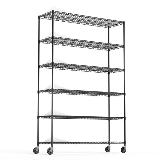 COOKCOK 6-Tier Wire Shelving Unit, Height Adjustable Metal Storage Shelf, 48" x 18" x 82" Garage Storage Shelves with Wheels, 600lbs Capacity, Heavy Duty Wire Rack with PE Mat, NSF Certified, Black