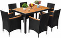 COOKCOK 7 Piece Patio Dining Set, Outdoor Acacia Wood Table & Chairs with Soft Cushion, Garden, Black