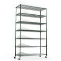 COOKCOK 7-Tier Wire Shelving Unit, 48" x 18" x 82" NSF Height Adjustable Metal Storage Shelf with Wheels, 500 lbs Capacity, Heavy Duty Garage Shelves with PE Mat,  Storage Wire Rack, Green