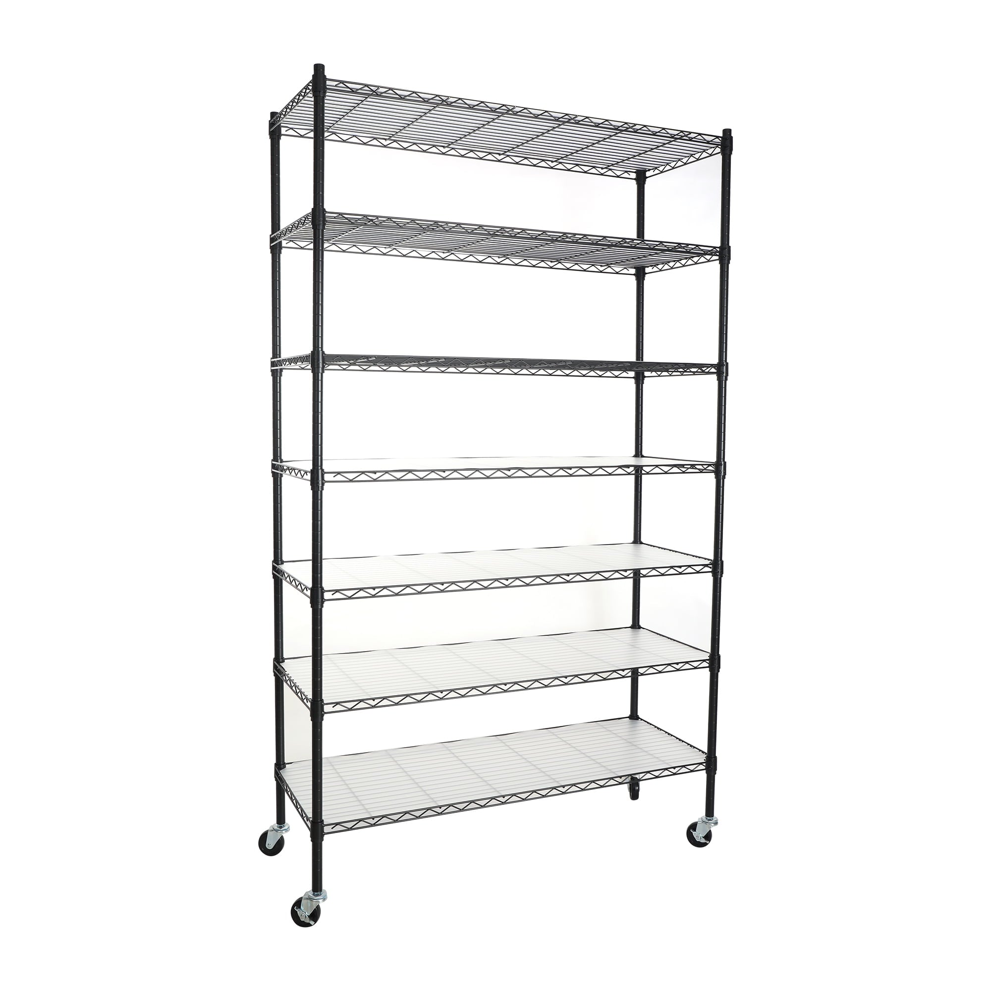 COOKCOK 7-Tier Wire Shelving Unit, 48" x 18" x 82" NSF Height Adjustable Metal Storage Shelf with Wheels, 500 lbs Capacity, Heavy Duty Garage Shelves with PE Mat,  Storage Wire Rack, Green