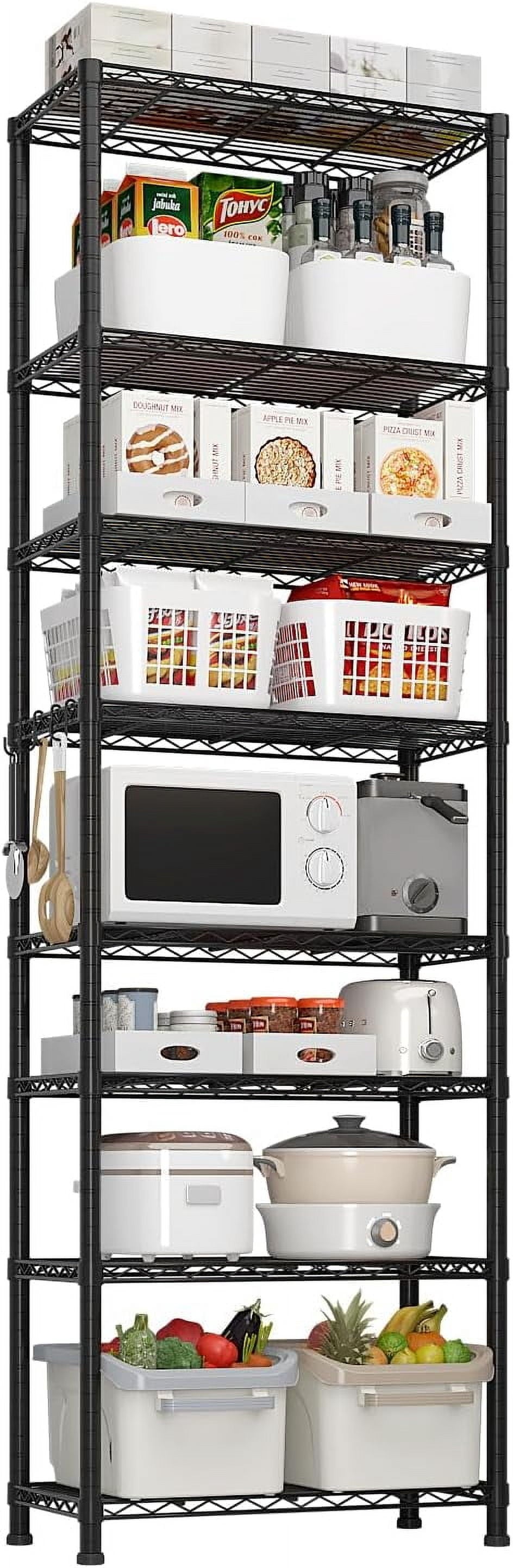 COOKCOK 8-Tier Wire Shelving Unit, Adjustable Metal Garage Storage Shelf with Hooks, 1600Lbs Capacity, 23.6" W x 13.8" D x 78.7" H, Silver