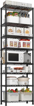 COOKCOK 8-Tier Wire Shelving Unit, Adjustable Metal Garage Storage Shelf with Hooks, 1600Lbs Capacity, 23.6" W x 13.8" D x 78.7" H, Silver