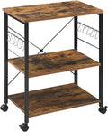 COOKCOK Baker's Rack, Kitchen Microwave Cart, Coffee Bar Table Station, 3-Tier Kitchen Utility Storage Shelf with Rolling Wheels , 10 Hooks, Brown