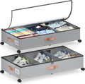 COOKCOK Under Bed Storage with Wheels, 2 Pack Under Bed Storage Containers with Dividers & Clear Lids, Under the bed storage Organizer Bins, Underbed Storage for Clothes, Toys, Shoes, Grey