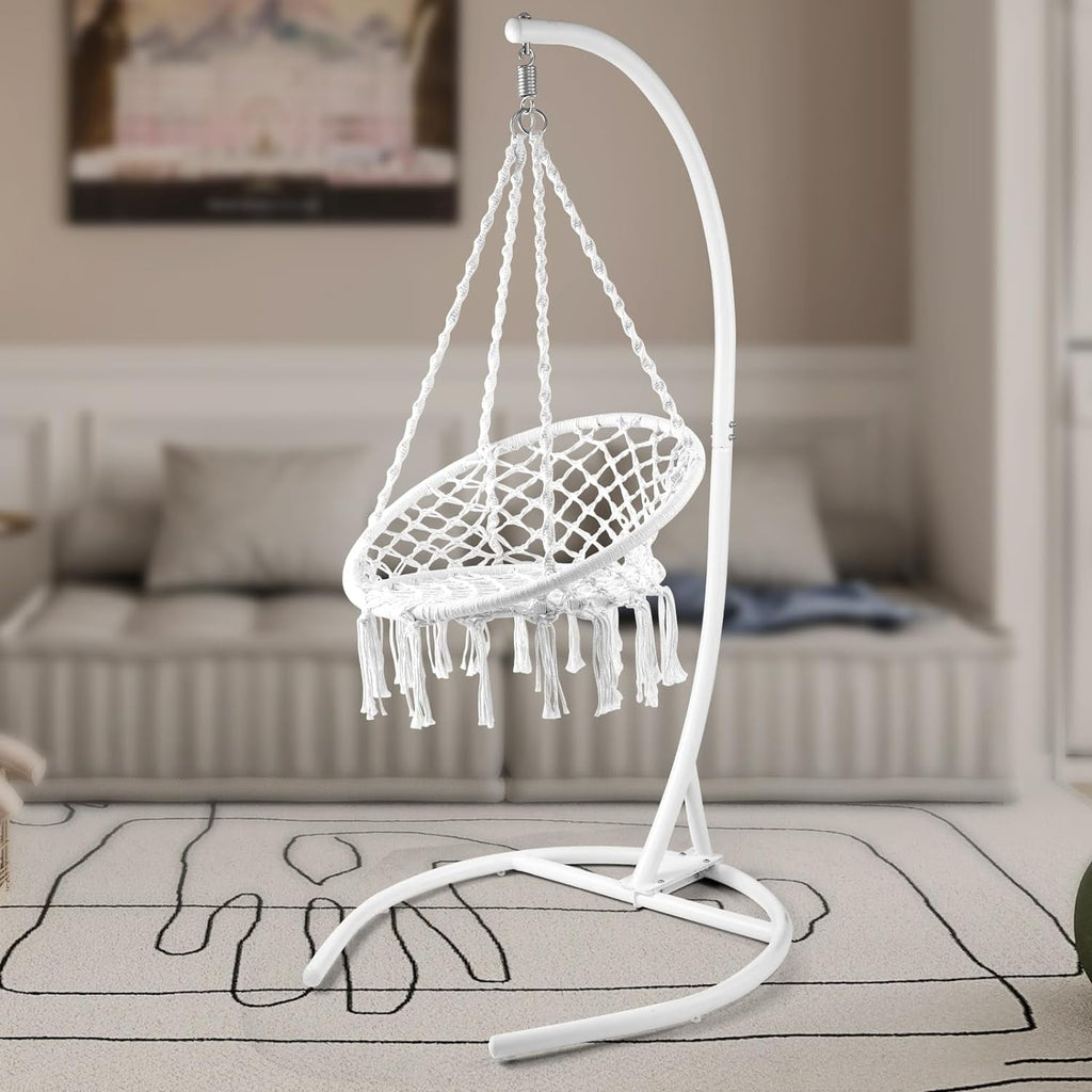 COOKCOK Boho Swinging Hammock Chairs with Stand for Bedroom, Patio, Porch, 265LBS Capacity, White
