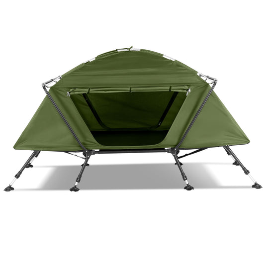COOKCOK Camping Tent, with Storage Bag, Adjustable Feet, Iron Stands, Camping Bed, 84.6"x 34.5"x 49.2", Army Green