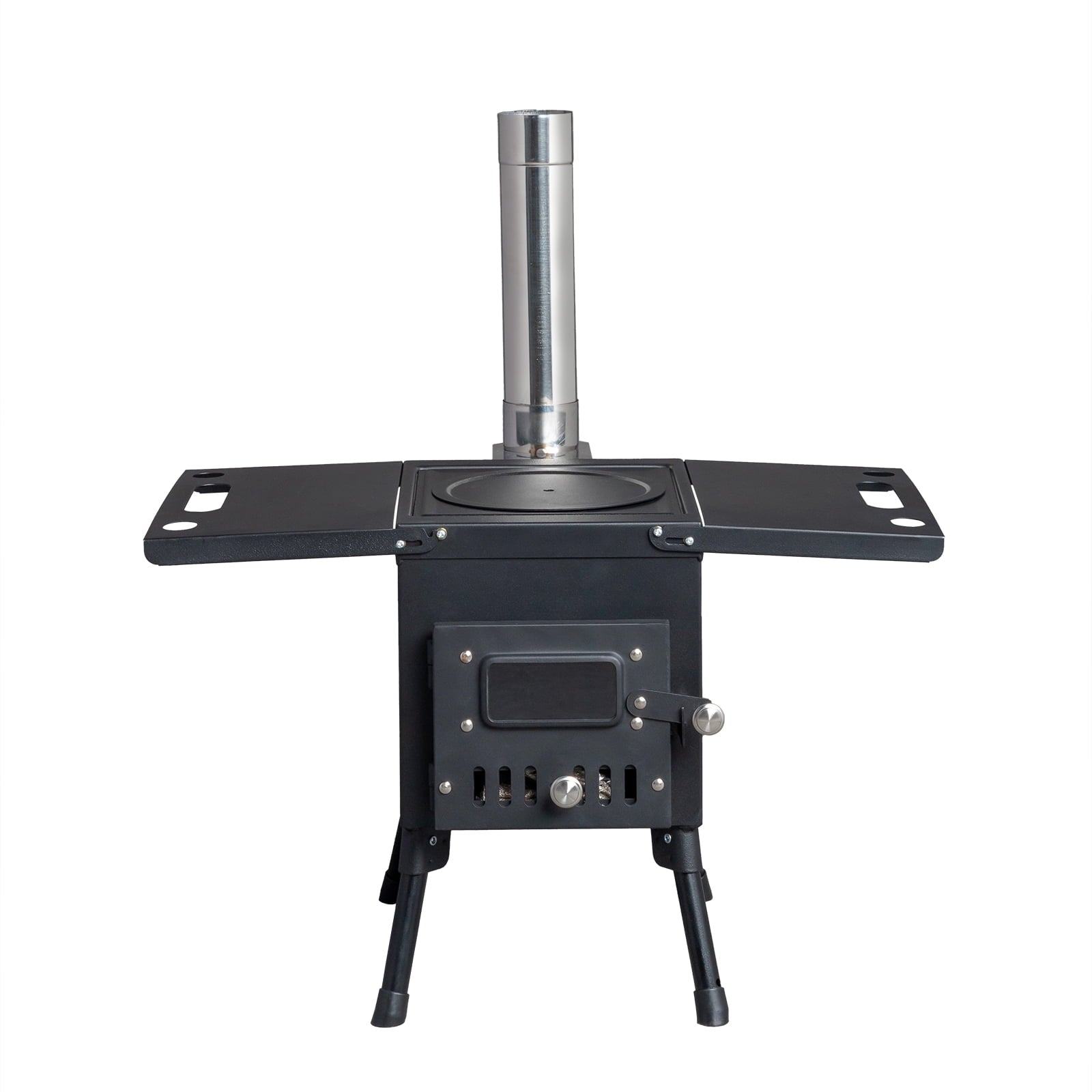 COOKCOK Camping rocket stove with chimney, 22.6"D x 11.4"W x 14.6"H, Alloy Steel, Black