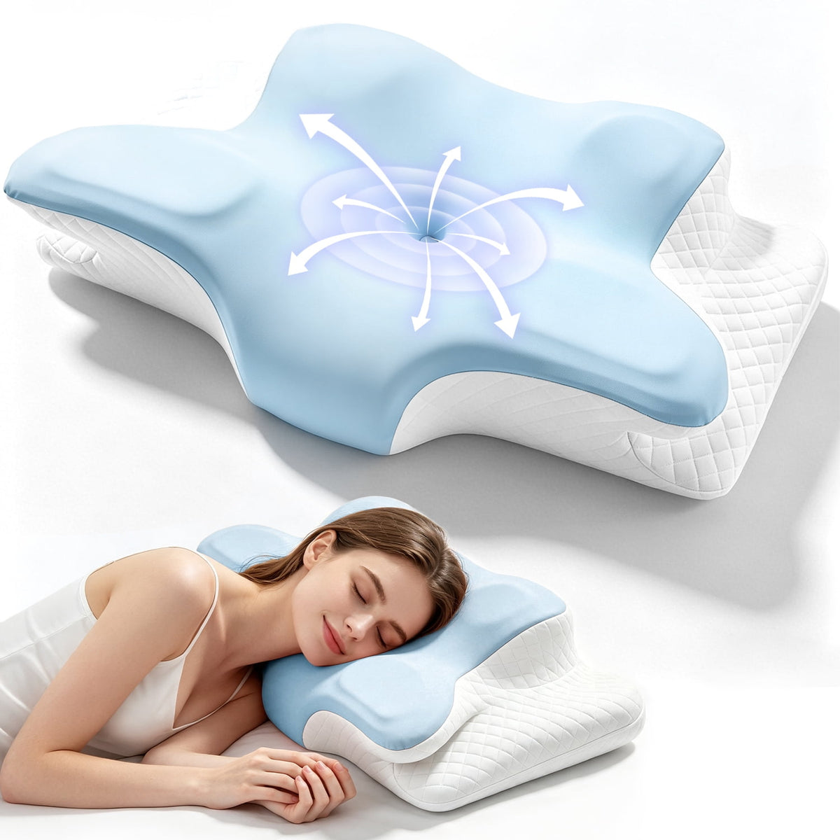 COOKCOK Cervical Neck Pillow for Pain Relief, Ergonomic Memory Foam Contour Pillow for Side, Back and Stomach Sleepers, Orthopedic Spine Support Bed Pillow with Breathable Washable Cover, Pink