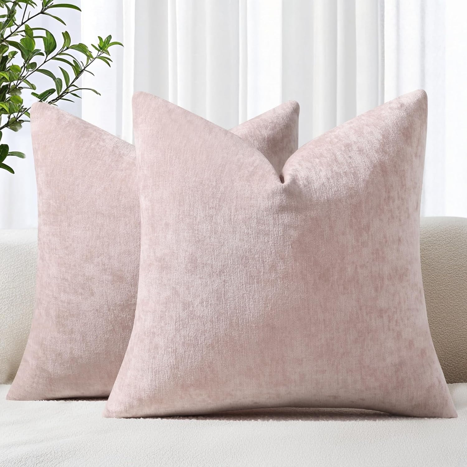 COOKCOK Chenille Black Throw Pillow Covers 18x18 Inch Set of 2, Decorative Soft Couch Pillow Covers Solid Dyed Accent Farmhouse Neutral Square Pillow Cases for Sofa Bed Living Room, Cream White