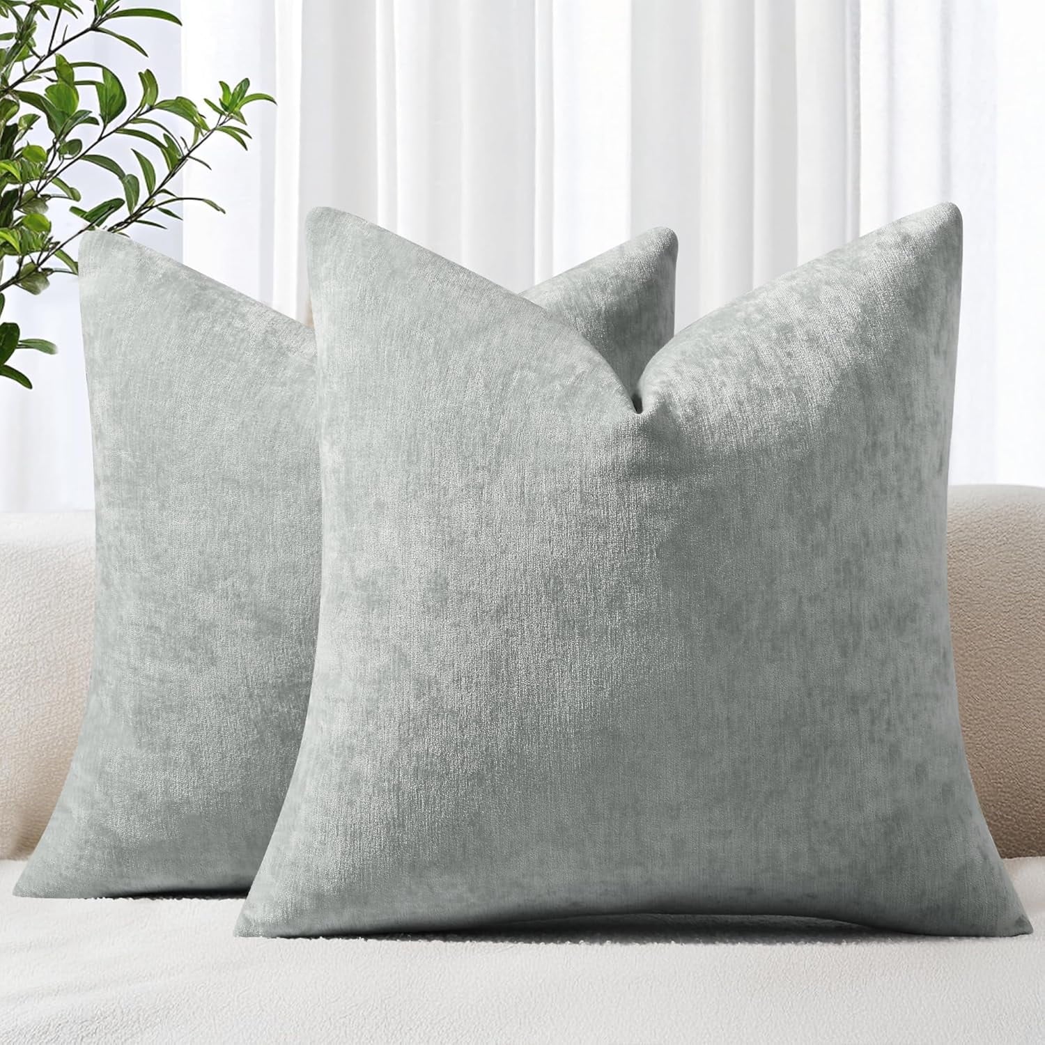 COOKCOK Chenille Black Throw Pillow Covers 18x18 Inch Set of 2, Decorative Soft Couch Pillow Covers Solid Dyed Accent Farmhouse Neutral Square Pillow Cases for Sofa Bed Living Room, Cream White