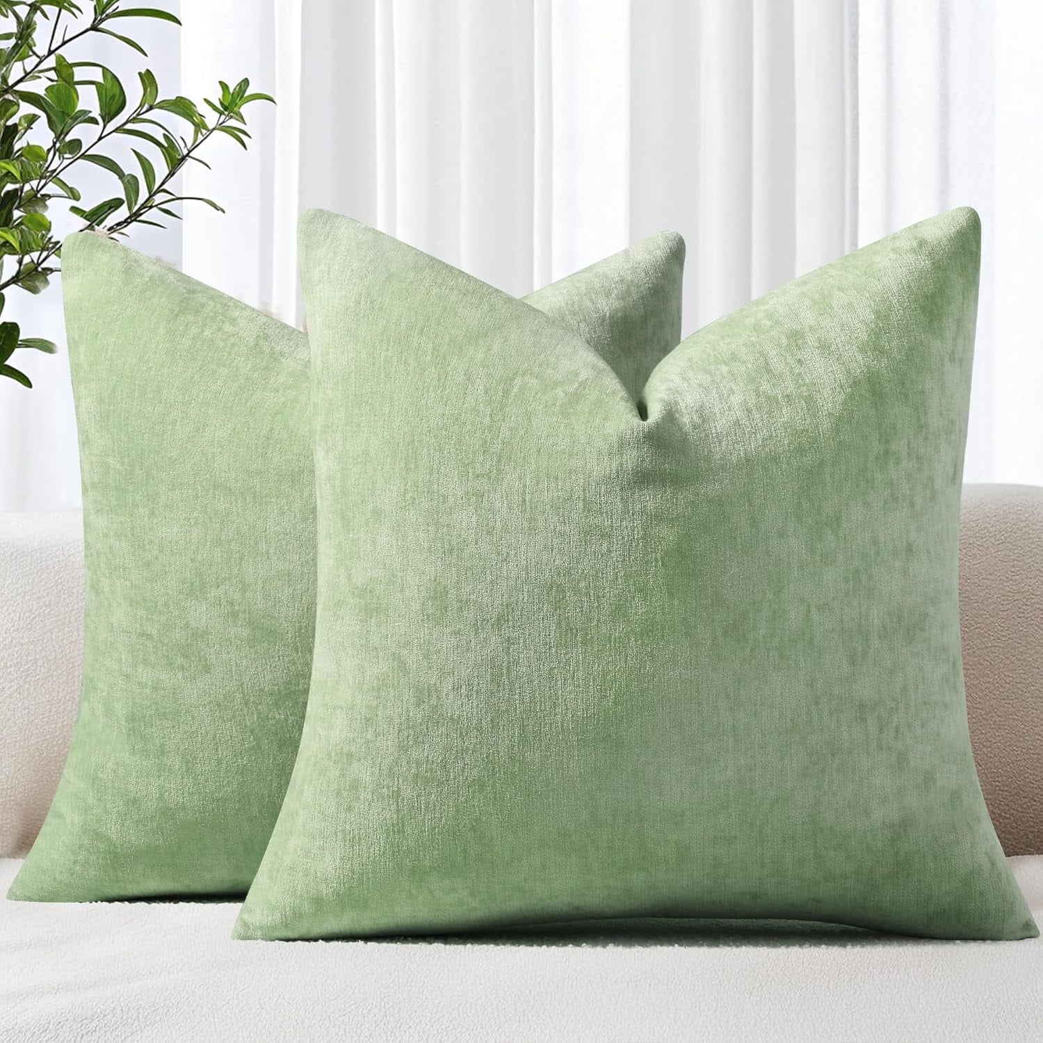 COOKCOK Chenille Black Throw Pillow Covers 18x18 Inch Set of 2, Decorative Soft Couch Pillow Covers Solid Dyed Accent Farmhouse Neutral Square Pillow Cases for Sofa Bed Living Room, Cream White