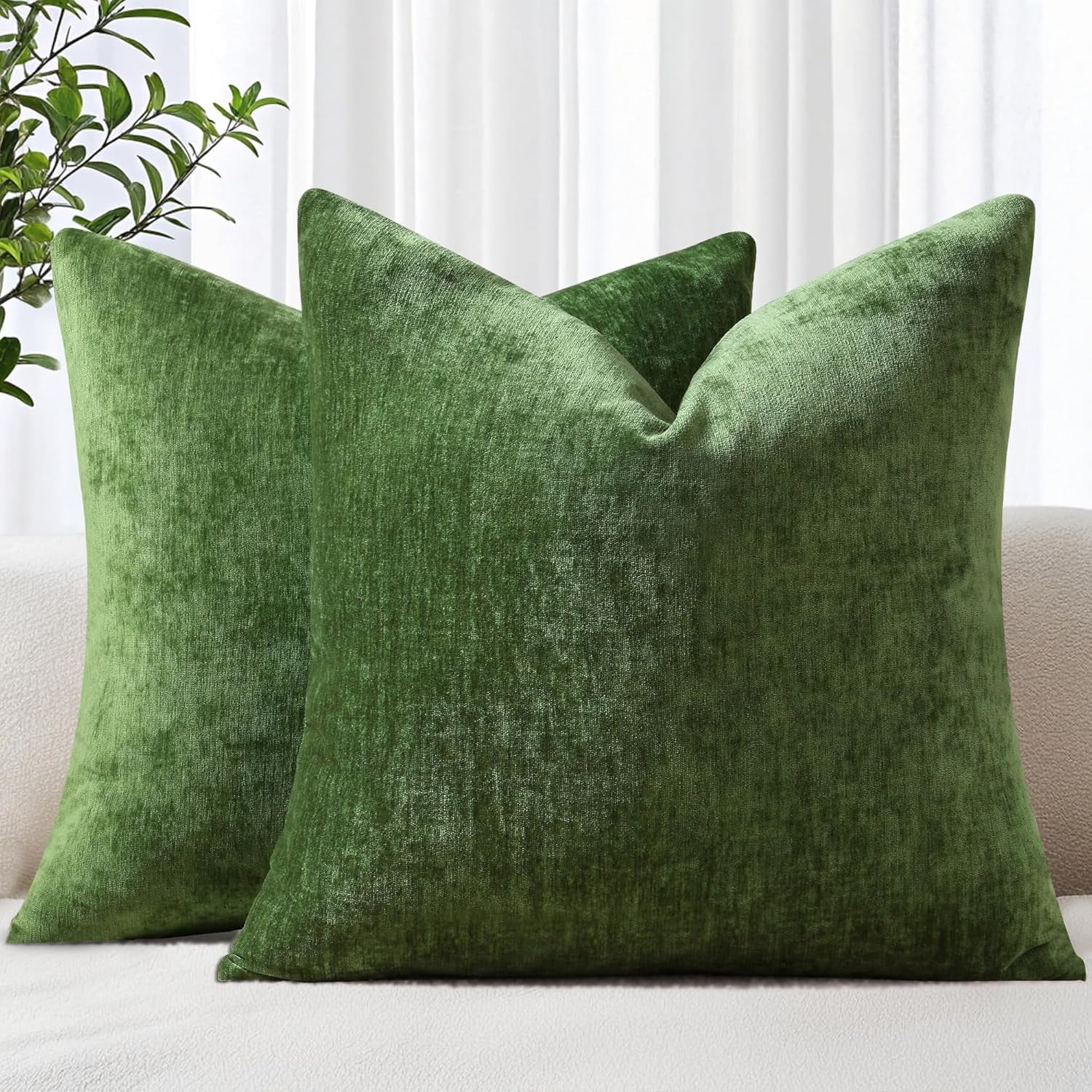 COOKCOK Chenille Black Throw Pillow Covers 18x18 Inch Set of 2, Decorative Soft Couch Pillow Covers Solid Dyed Accent Farmhouse Neutral Square Pillow Cases for Sofa Bed Living Room, Cream White