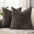 COOKCOK Chenille Throw Pillow Covers 18x18 Set of 2 Thick Textured Slubby Couch Pillow Covers Farmhouse Accent Modern Neutral Decorative Pillow Cases for Bed Sofa Living Room, Chocolate