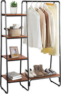 COOKCOK Clothing Rack Garment Rack with Shelves Wardrobe Rack Freestanding Closet Racks with Metal Hanger Rod and 4-Tier Wood Shelves Heavy Duty Clothes Rack for Bedroom Living Room Entryway, Brown