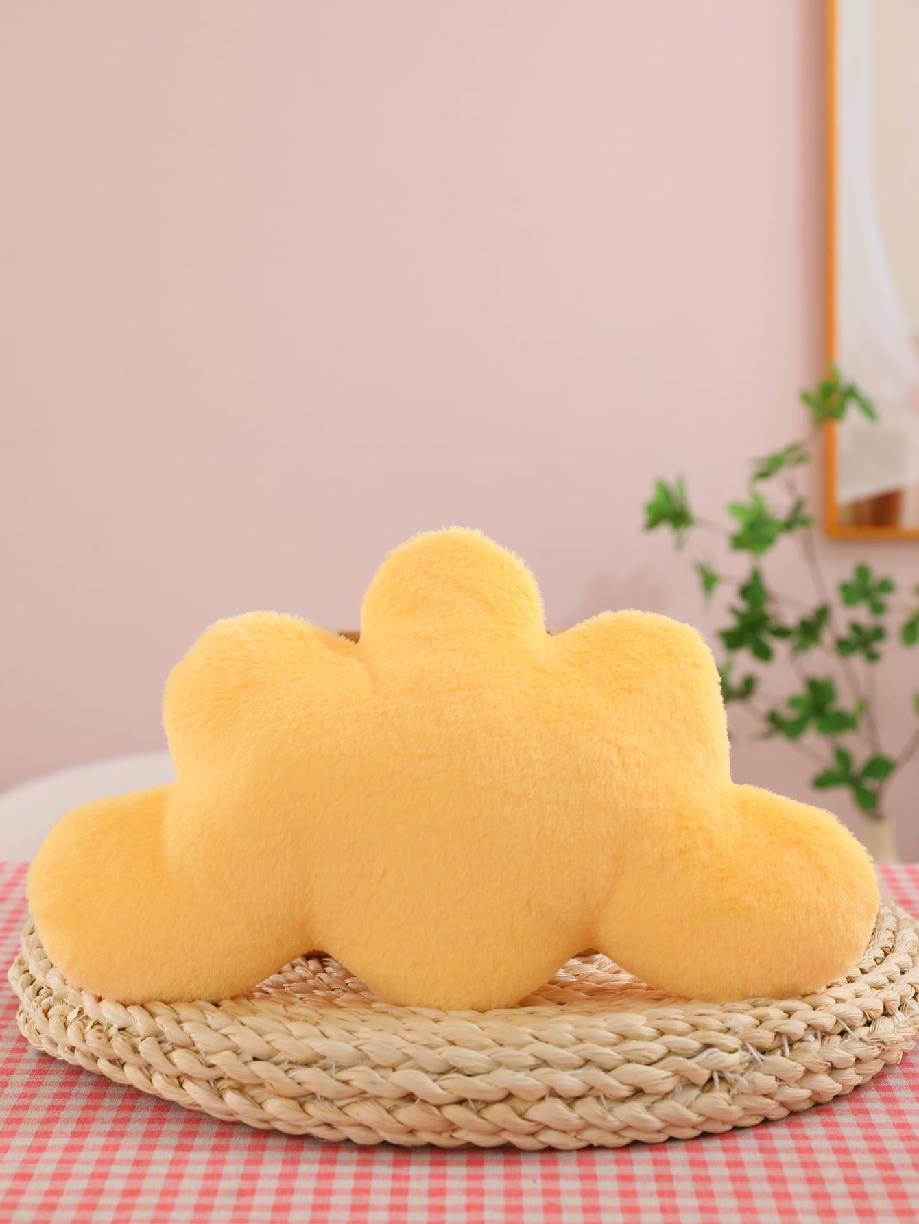 COOKCOK Cloud Pillows, 19.68“ Cloud Shaped Throw Pillow, Soft Floor Pillow for Home Decor, Cute Plush Decorative Pillows with Soft Faux Rabbit Fur for Sofa Bedroom Living Room, Pink