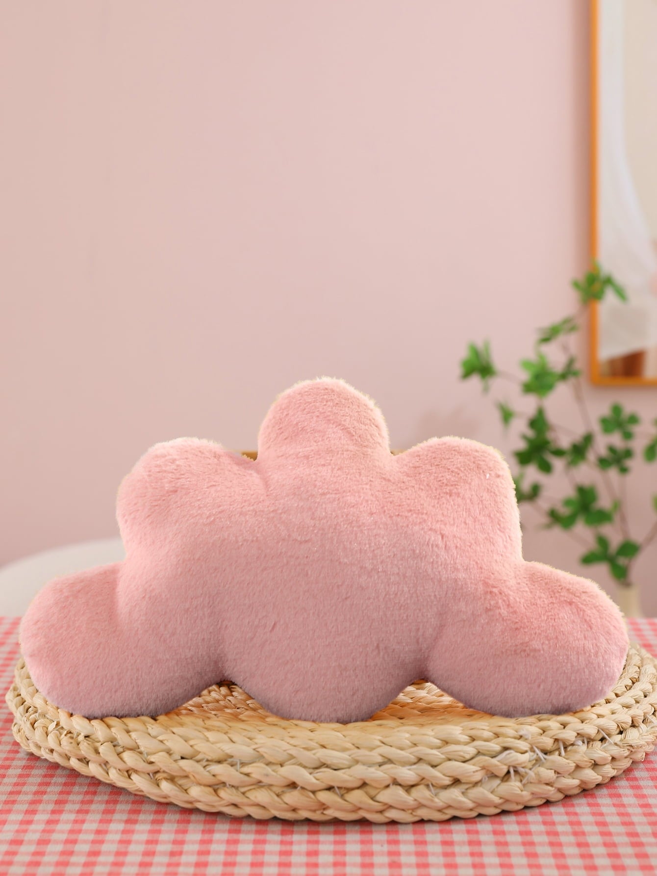 COOKCOK Cloud Pillows, 19.68“ Cloud Shaped Throw Pillow, Soft Floor Pillow for Home Decor, Cute Plush Decorative Pillows with Soft Faux Rabbit Fur for Sofa Bedroom Living Room, Pink