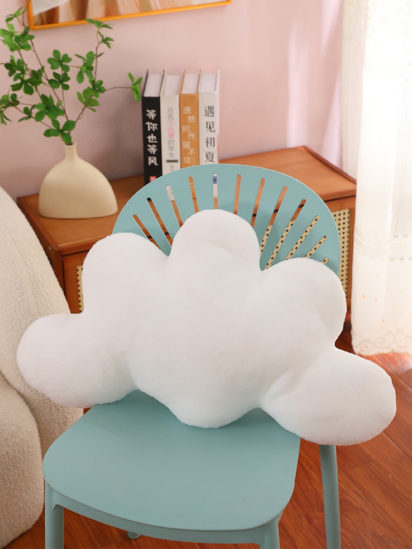 COOKCOK Cloud Pillows, 19.68“ Cloud Shaped Throw Pillow, Soft Floor Pillow for Home Decor, Cute Plush Decorative Pillows with Soft Faux Rabbit Fur for Sofa Bedroom Living Room, Pink