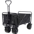 COOKCOK Collapsible Heavy Duty Wagon Cart, Outdoor Folding Utility Camping Garden Beach Cart with Universal Wheels & Adjustable Handle Shopping, Black