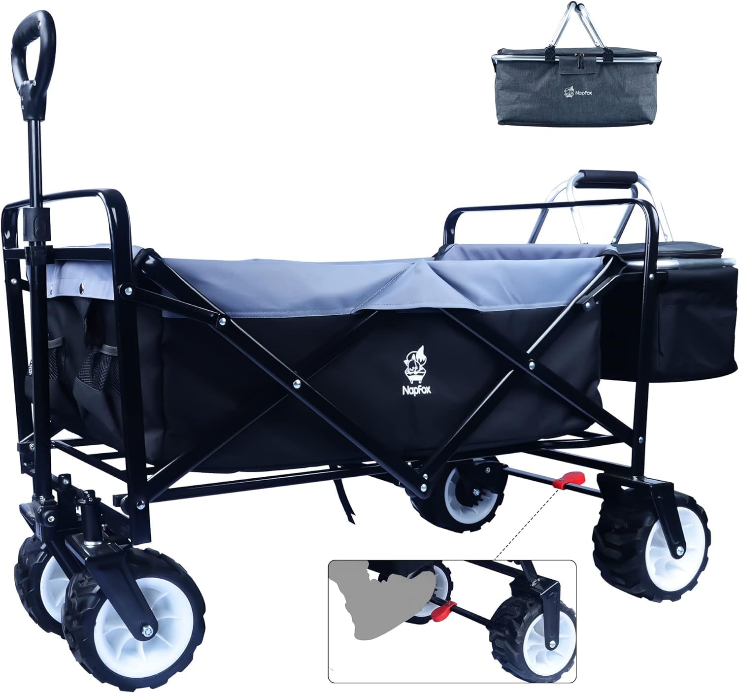 COOKCOK Collapsible Wagon Cart, 350 Pound Capacity Heavy Duty Enlarged Utility Folding Beach Garden Wagon Cart with Cooler Bag & Big Wheels for Outdoor Camping Shopping, Green