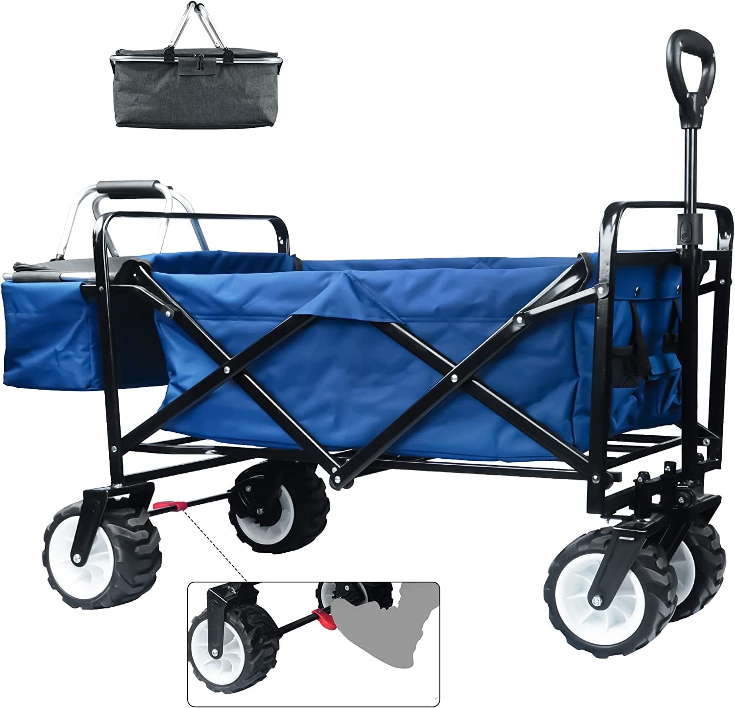 COOKCOK Collapsible Wagon Cart, 350 Pound Capacity Heavy Duty Enlarged Utility Folding Beach Garden Wagon Cart with Cooler Bag & Big Wheels for Outdoor Camping Shopping, Green