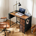 COOKCOK Computer Desk with Fabric Drawers Office Small Desk 36" Wide Desk with Headphone Hooks & Storage Bag for Student Kids Reading Table for Small Spaces, Brown