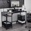 COOKCOK 47 inch Computer Desk, Office Desk with a Monitor Stand and Fabric Drawer, Writing Gaming Table with Shelves and 2 Hooks for Home Office, Black