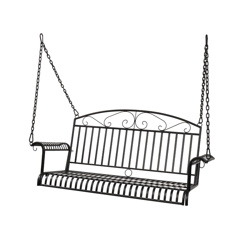 COOKCOK Double Metal Patio Swing Chair, for Outdoors, Gardens & Yards, 660lbs Weight Capacity, Black